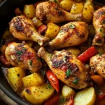 One-Pan Baked Chicken Drumsticks with Potatoes & Peppers