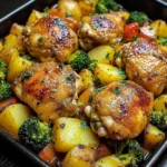One-Pan Baked Chicken Thighs with Potatoes, Broccoli & Peppers
