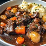 Rustic RedWine Beef Stew with Garlic Butter Smashed Potatoes