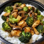 Savory Chicken, Broccoli & Mushroom Stir-Fry with Steamed Rice