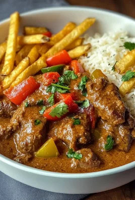 Slow-Simmered Coconut Beef Curry with Sweet Bell Peppers & Crispy Fries