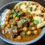 Slow Simmered Coconut Beef and Chickpea Curry with Warm Garlic Naan