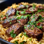 Smoky Buffalo Garlic Butter Steak and Orzo Skillet