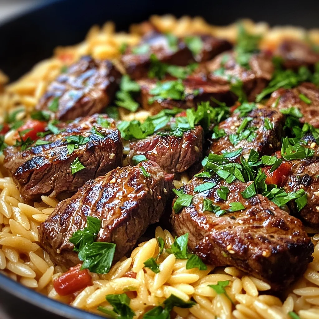 Smoky Buffalo Garlic Butter Steak and Orzo Skillet