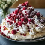 Snowy Pyramid Pavlova with White Chocolate, Raspberries, and Pomegranate