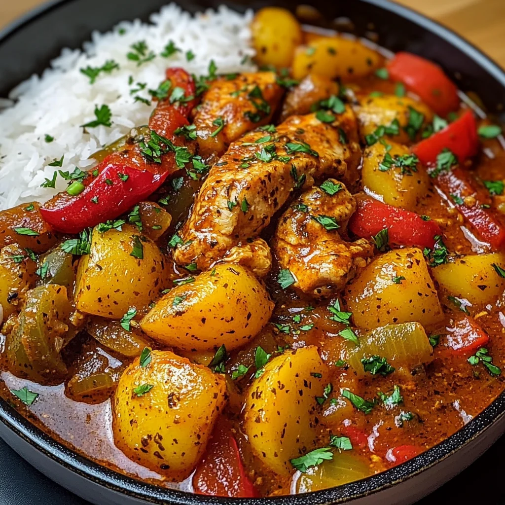 Spicy Chicken & Pepper Stew with Baby Potatoes & Herbed Rice