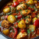 Spicy Chicken & Pepper Stew with Baby Potatoes & Herbed Rice