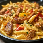 Spicy Creamy Cajun Sausage & Chicken Pasta Skillet