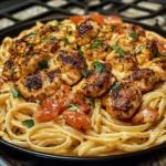 Spicy Garlic Chicken Linguine in a Velvety Cheese Sauce