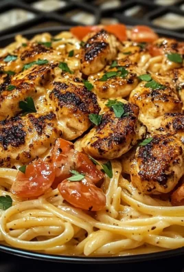 Spicy Garlic Chicken Linguine in a Velvety Cheese Sauce