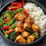 Spicy Garlic Chicken Stir-Fry Bowl with Jasmine Rice