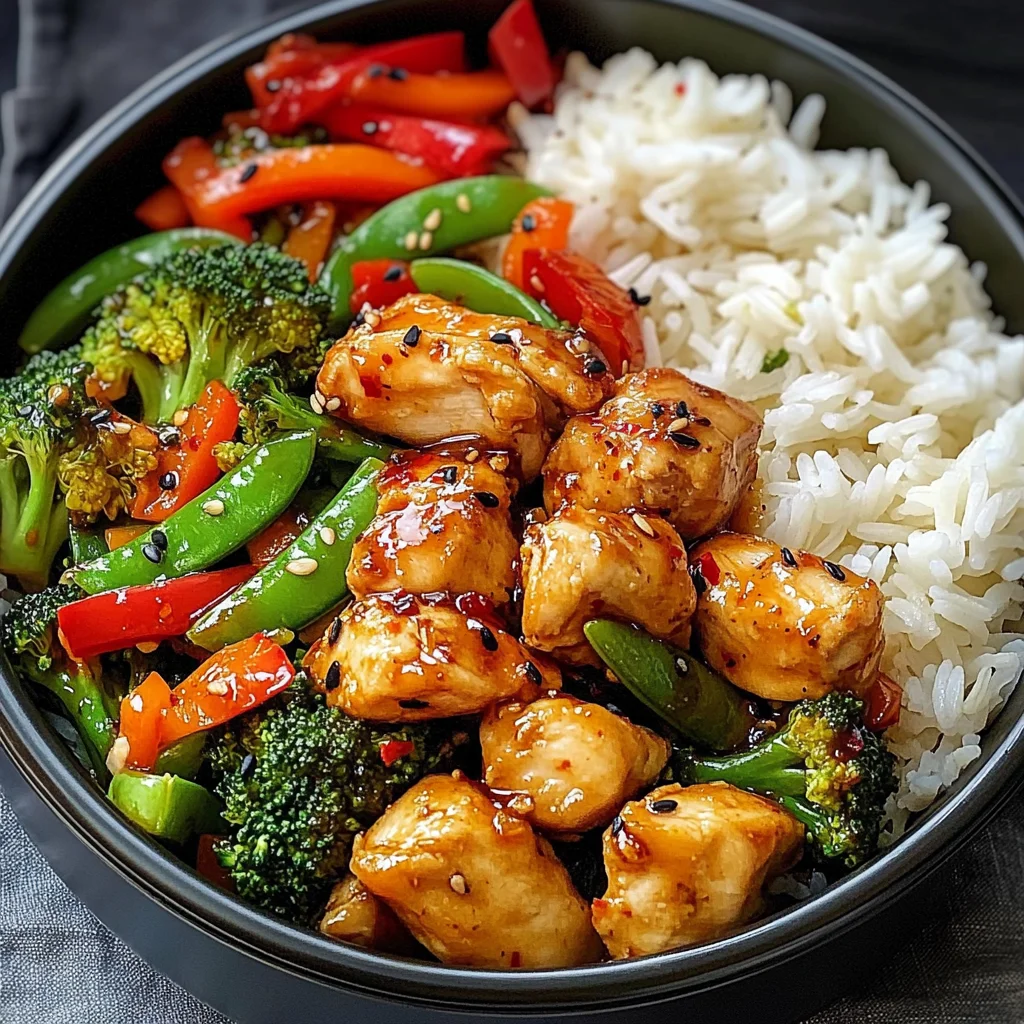 Spicy Garlic Chicken Stir-Fry Bowl with Jasmine Rice