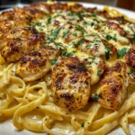 Spicy Garlic Velveeta Chicken Linguine with Creamy Alfredo