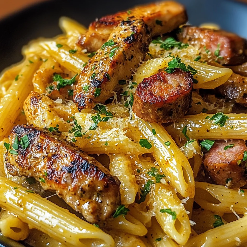 Sticky Honey Cajun Parmesan Chicken And Sausage Penne
