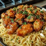 Sticky Honey Garlic Chicken Bites with Buttered Noodles