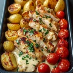 Ultimate Creamy Garlic Chicken & Golden Potatoes Tray