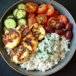 Ultimate Grilled Halloumi Bowl with Tzatziki & Greek Salad