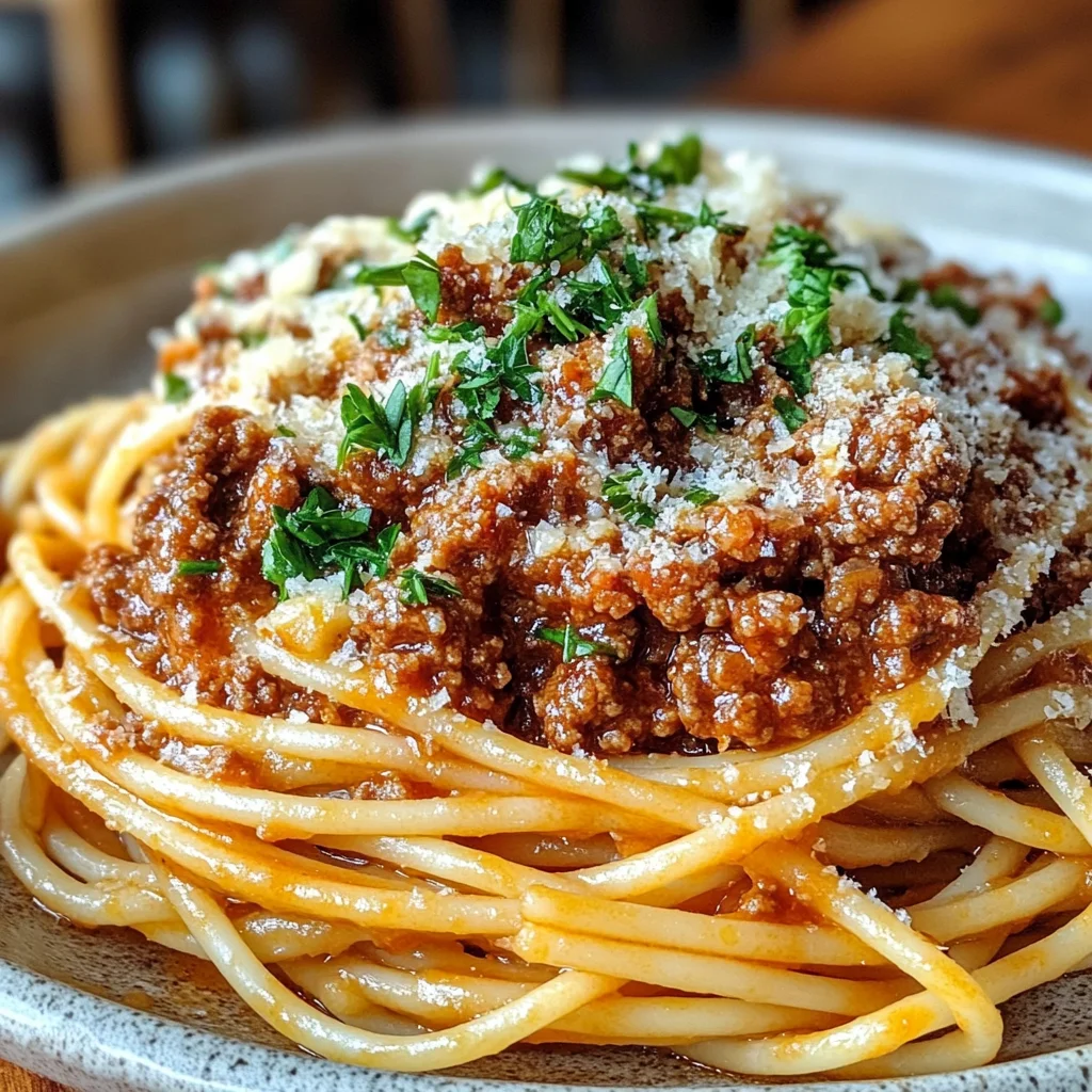 Velvety Beef Bolognese with Creamy Garlic Butter Spaghetti
